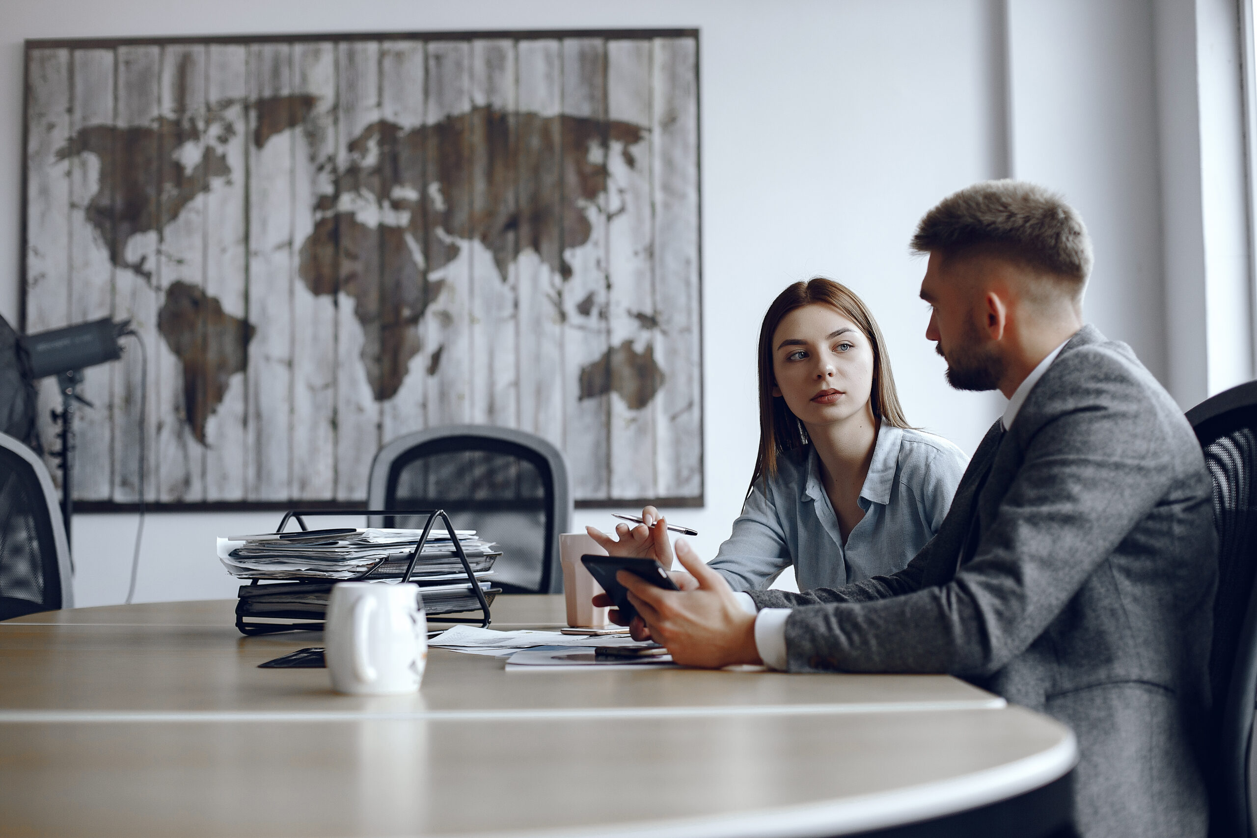 Colleagues hold a meeting